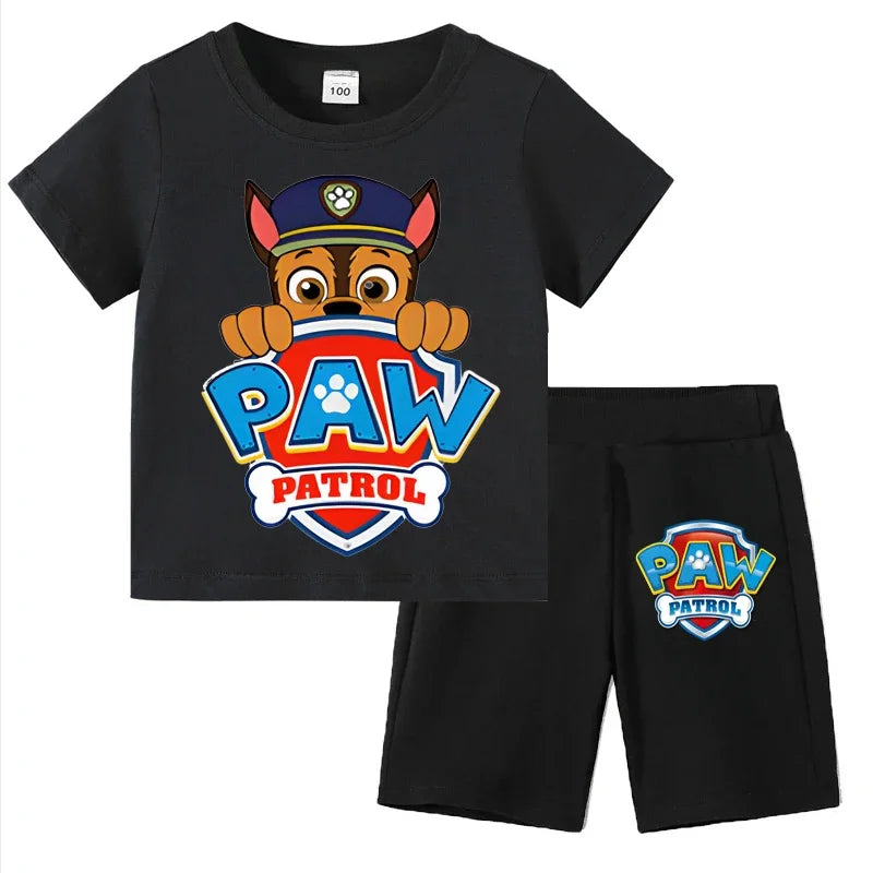 Conjunto de Patrulla Canina para niños, camiseta de manga corta, Top + pantalones cortos, trajes de 2 piezas, traje de dibujos animados para niños de 3 a 8 años, ropa para niños para verano