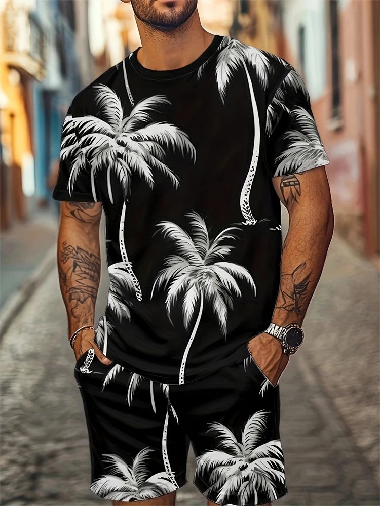 Nuevo traje transpirable de manga corta para deportes al aire libre de verano para hombre, diseño de patrón de letras, conjunto de dos piezas de estilo callejero a la moda de ocio