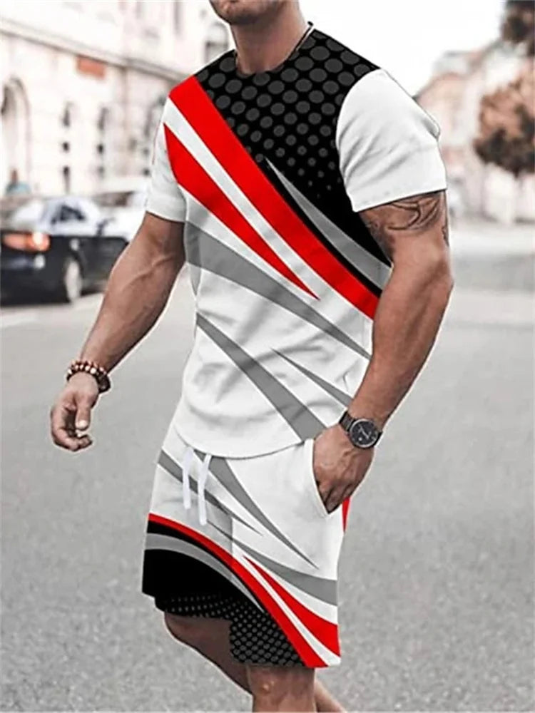 Conjunto Deportivo 3D Retro Hombre Talla Grande | Camiseta + Pantalón Corto Playa