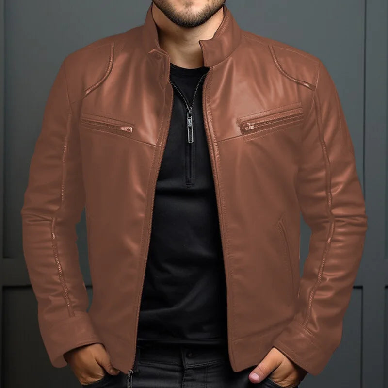 Chaqueta informal de cuero PU para hombre, estilo Punk, cuello con cremallera, multicremallera, ropa de calle de estilo motero más baja a la moda