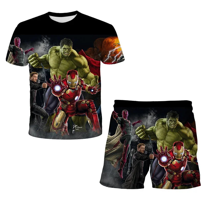 Conjunto de 2 piezas de camiseta y pantalones cortos transpirables para niños, diseño de Spider-Man, Marvel, Hulk, Iron Man, Spiderman