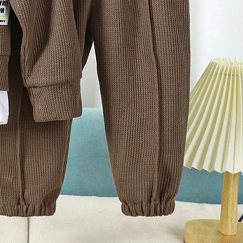 Conjuntos informales de gofres para niños y niñas, Trajes clásicos de manga larga, Top + Pantalones de moda, trajes de 2 piezas, otoño y primavera