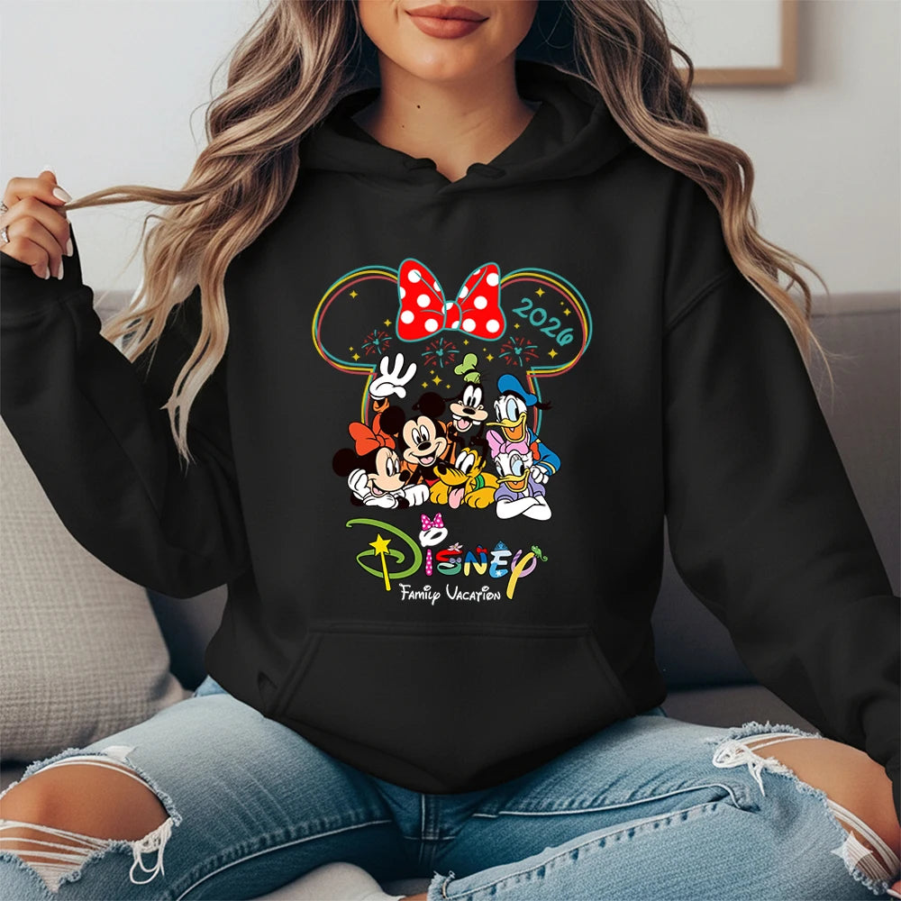 Sudadera con capucha de personajes clásicos para vacaciones familiares de Disney 2026 con forro polar, jersey cálido de invierno para mujer, ropa acogedora de otoño, ropa informal