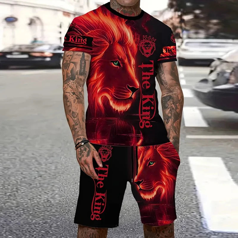 Conjunto Verano Hombre - Camiseta y Pantalón Corto Estampado Tigre 3D