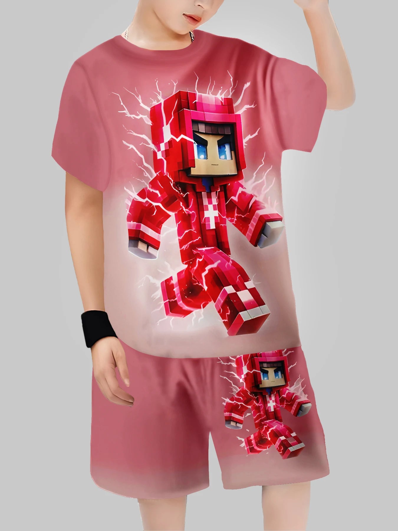 Nuevo bloque hombre Impresión Digital ropa transfronteriza para niños pantalón corto Casual Camiseta de manga ropa para niños