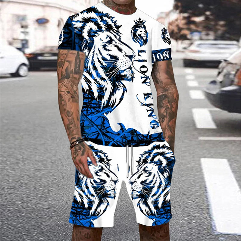 Conjunto Verano Hombre - Camiseta y Pantalón Corto Estampado Tigre 3D