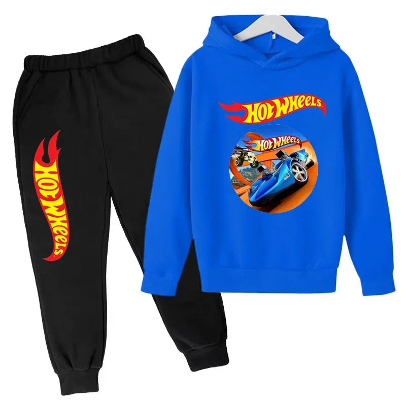 Ropa para niños Hot Wheels juego de coches Abrigo con capucha estampado 3-12 años niños niñas niño Top + Pantalones sudadera de moda ropa deportiva Casual