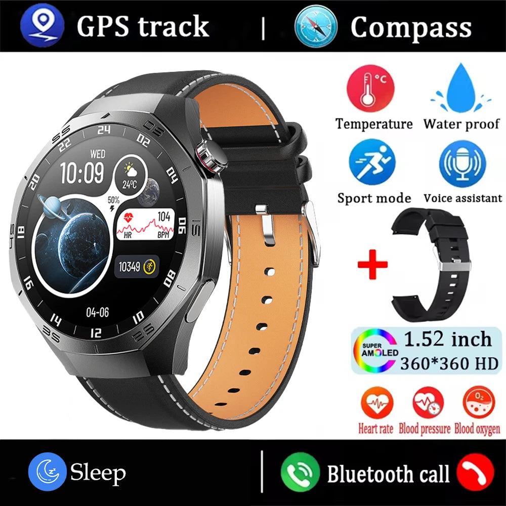 2025New para Android e ios reloj inteligente hombres pantalla AMOLED GPS trayectoria de movimiento ritmo cardíaco llamadas Bluetooth SmartWatch impermeable