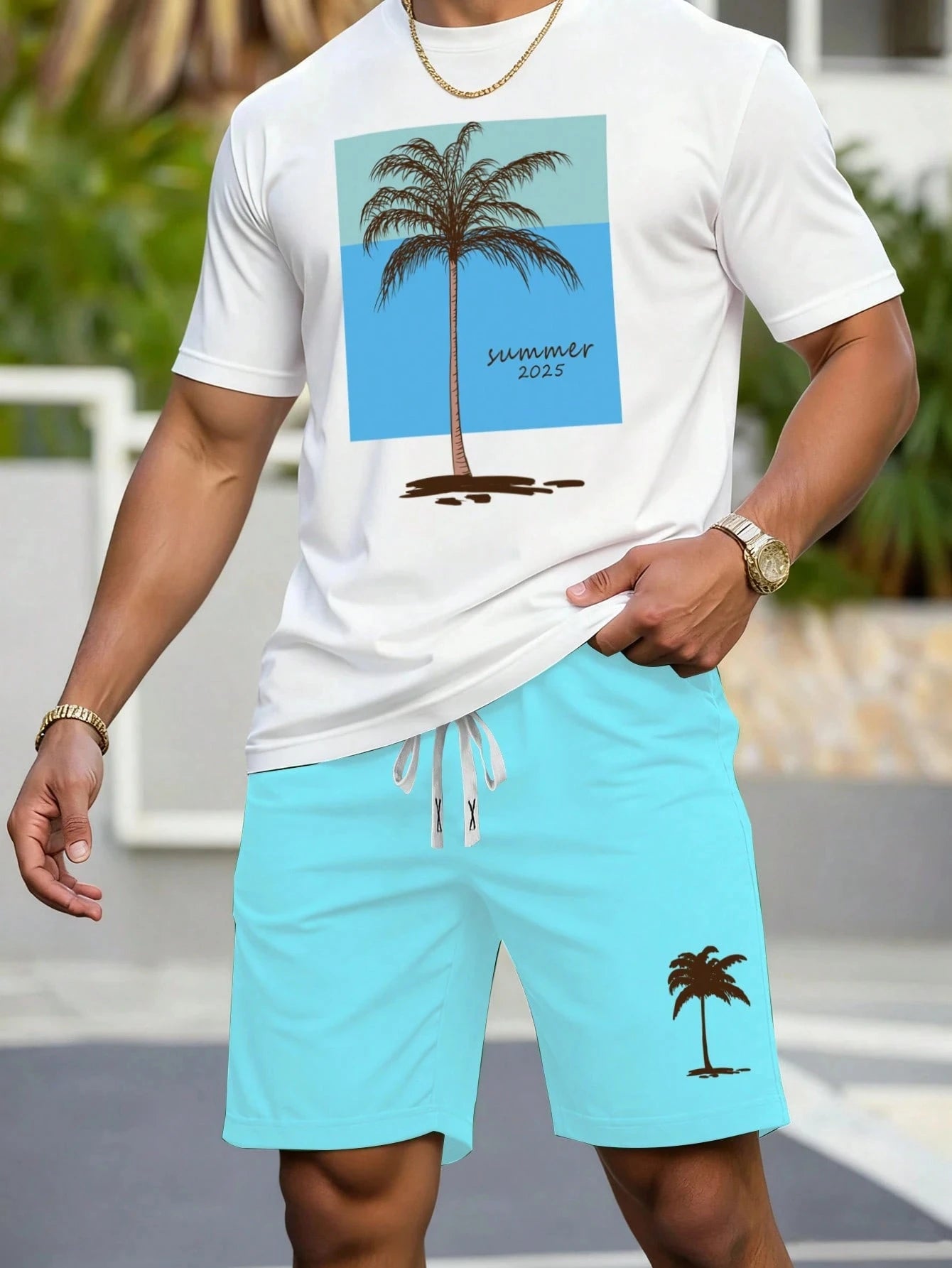 Conjunto Hawaiano Palmeras Hombre | Camiseta + Pantalón Corto Playa 2026