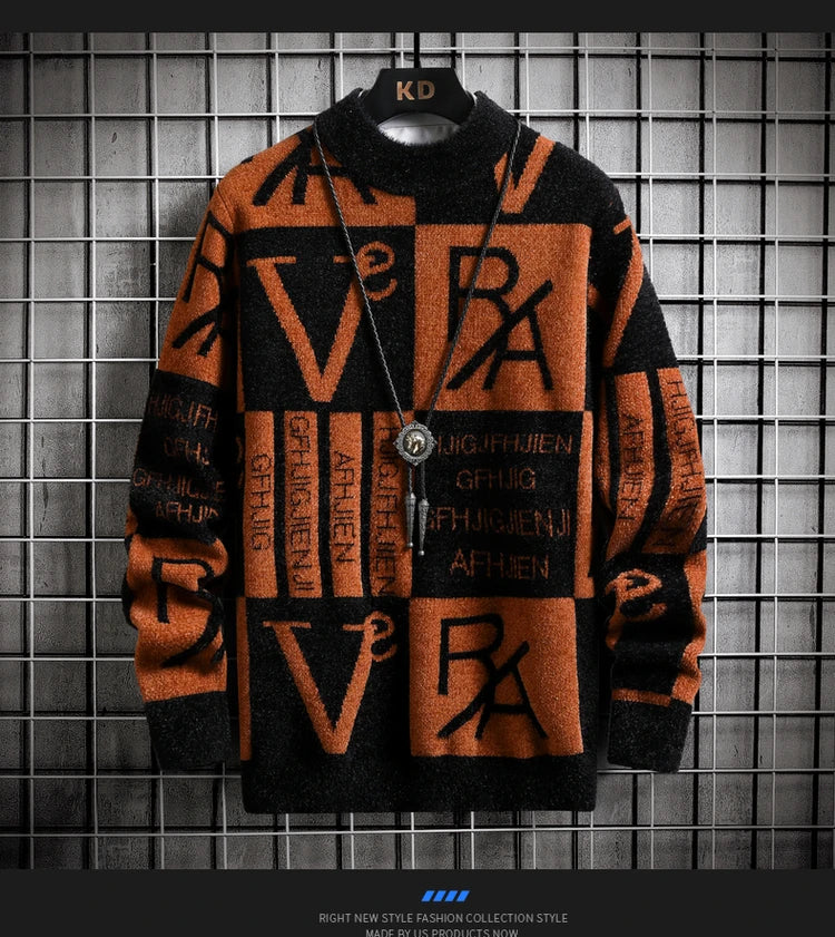 Suéter de punto para hombre, jerséis a rayas con estampado, suéter de cuello redondo, Otoño/Invierno, ropa informal de calidad de diseñador para hombre, jersey