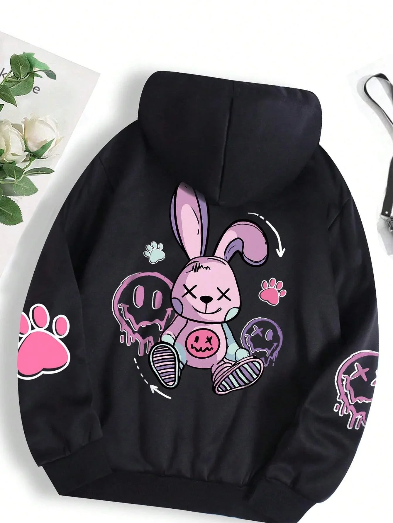 Sudaderas con capucha estampadas informales de Hip Hop Street, sudaderas holgadas a la moda, estampado informal cálido de otoño para mujer, capucha de lana Harajuku con capucha