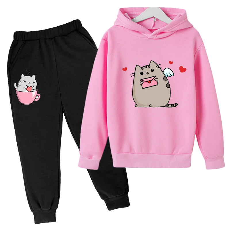 Sudadera con capucha con estampado de gato de Nutella para niños, ropa divertida para niñas y niños, conjuntos de ropa Harajuku Kawaii para niños, Invierno