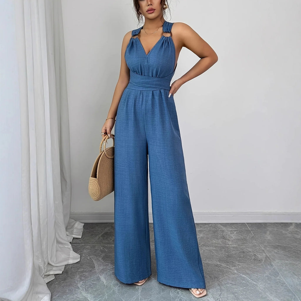 Monos para mujer 2026: Novedades en moda, sexy, con cuello en V, espalda descubierta, cinturón cruzado y pierna ancha. Ropa de mujer.