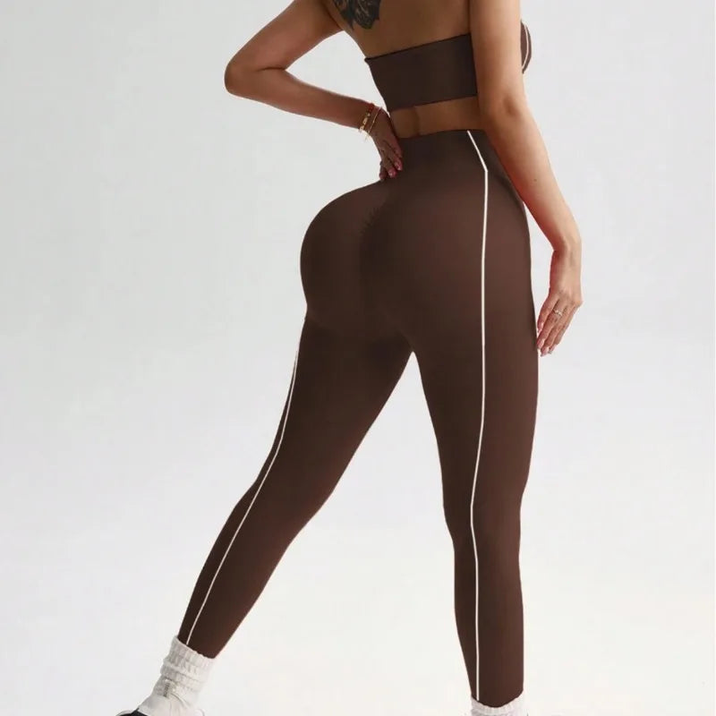Conjunto Deportivo de 2 Piezas para Mujer: Sujetador Deportivo sin Tirantes y Leggings de Yoga de Cintura Alta con Relleno para Entrenamiento, Fitness y Gimnasio