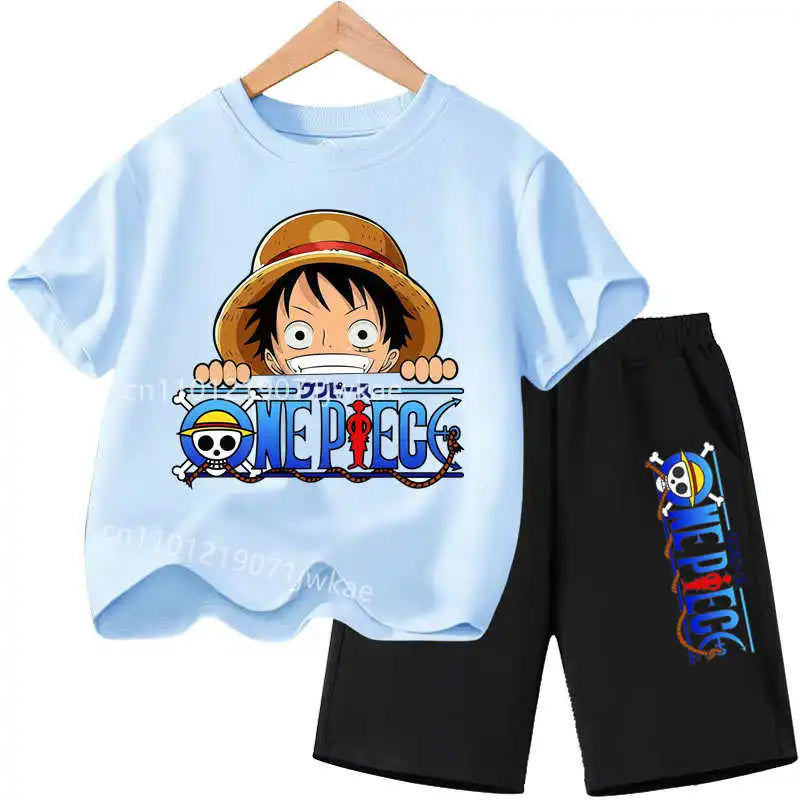 Conjunto de Ropa de Verano para Niños, Camiseta de Manga Corta con Estampado de Anime para Niños y Niñas, Pantalones Cortos, 2 Piezas, Traje de una Pieza para Niños, Chopper Luffy