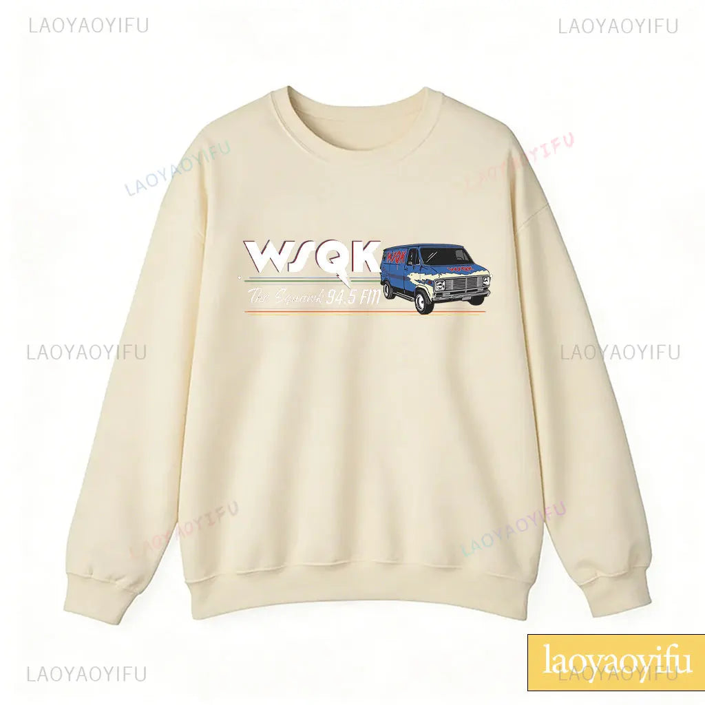 WSQK The Squawk 94,5 sudadera con Radio FM Wsqk sudaderas Unisex Vintage ciencia ficción cuello redondo 80s suéter nostálgico camisa Retro regalo