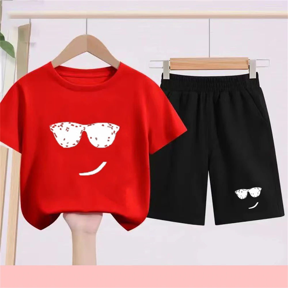 Camiseta de verano para niños de 3 a 12 años, conjunto de camiseta blanca y pantalones cortos, 2 uds., conjunto fresco y refrescante de manga corta con estampado para niños