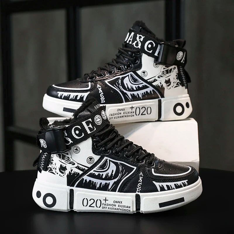 Zapatillas altas para niños 2025 Otoño/Invierno nuevo estilo zapatos deportivos para niños hebilla estudiante zapatos casuales de lana de suela blanda