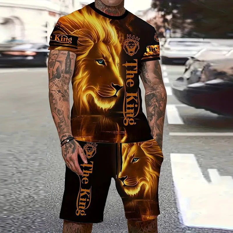 Conjunto Verano Hombre - Camiseta y Pantalón Corto Estampado Tigre 3D