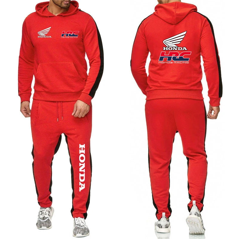 Honda racing-Sudadera con capucha para hombre, ropa deportiva + pantalones de chándal, traje informal cómodo para correr, traje de dos piezas de color sólido, gran oferta