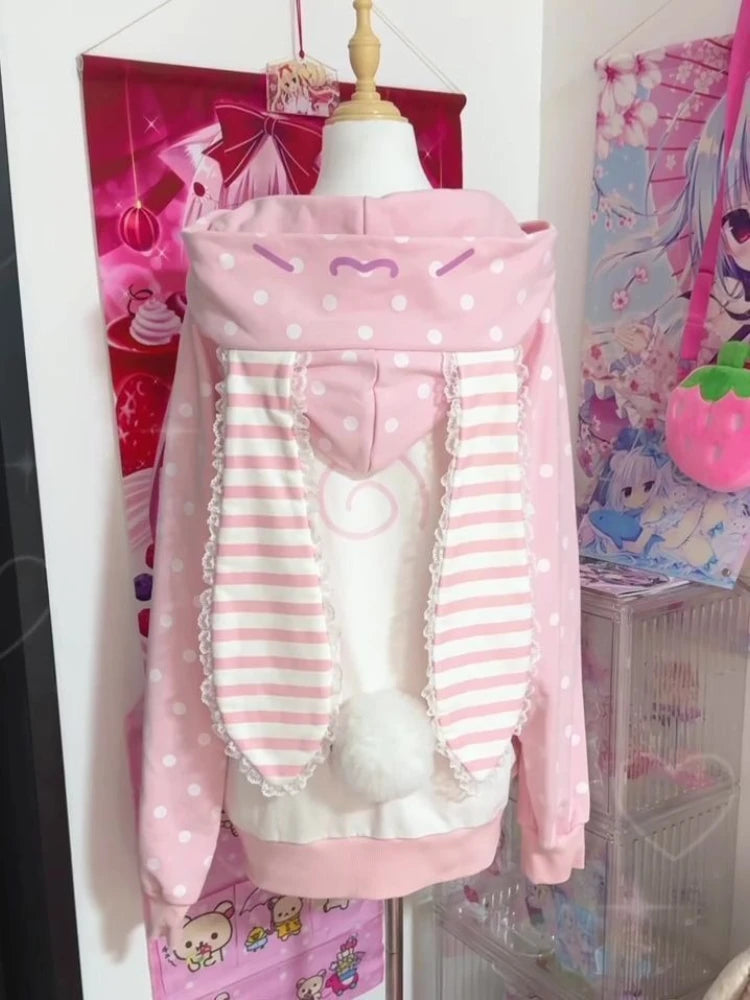 Sudadera Kawaii japonesa de manga larga para mujer, sudaderas informales con subcultura, abrigo con estampado de remaches, ropa elegante de estilo dulce y bonito para mujer