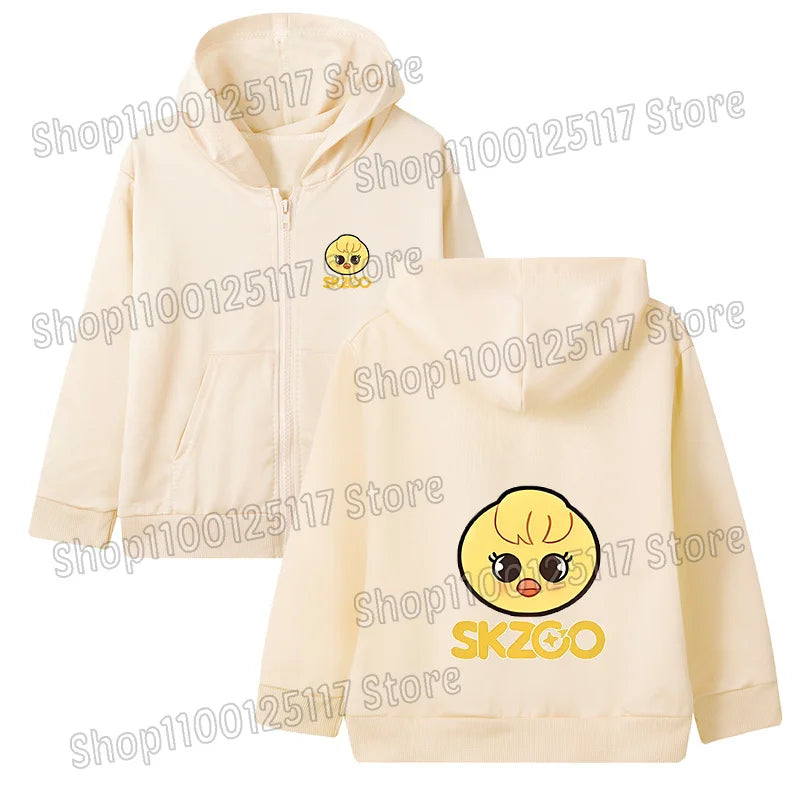 Skzoo-ropa fina de manga larga con cremallera para niñas, chaqueta con capucha de Anime, otoño y primavera, estampado de dibujos animados, ropa de calle con cremallera y bolsillo