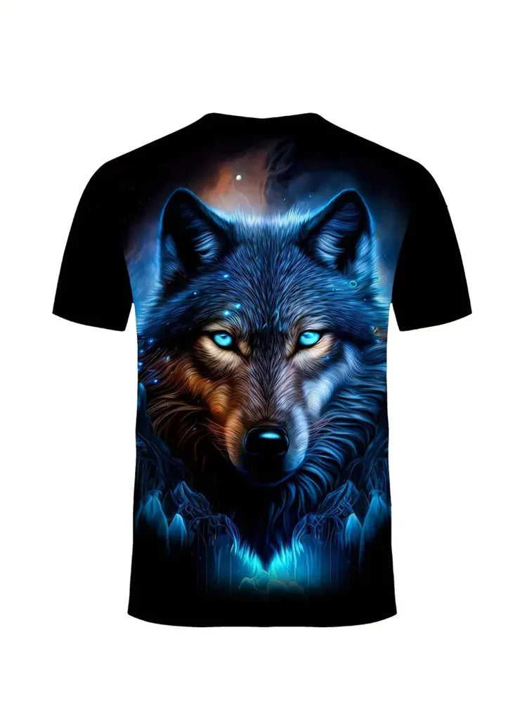 Camiseta con estampado de lobo en 3D para hombre, camisa informal de manga corta con cuello redondo, tela transpirable y cómoda, ropa de calle para exteriores para hombre