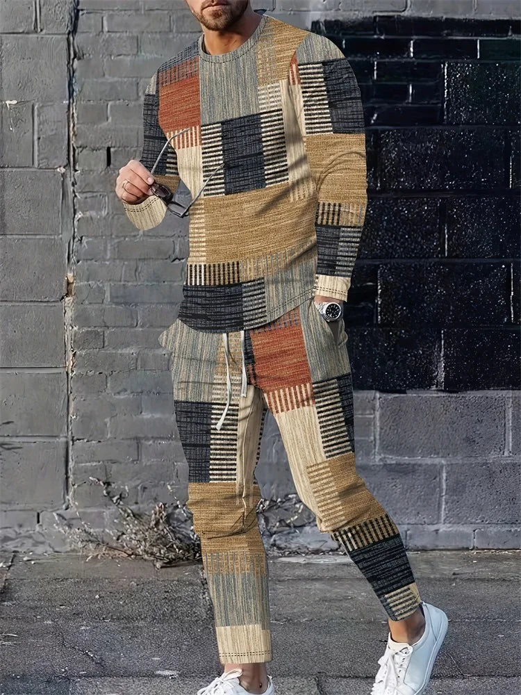 Camiseta de manga larga para hombre, conjuntos de pantalones informales para todos los días, con estampado de los indios africanos, a la moda, primavera y otoño
