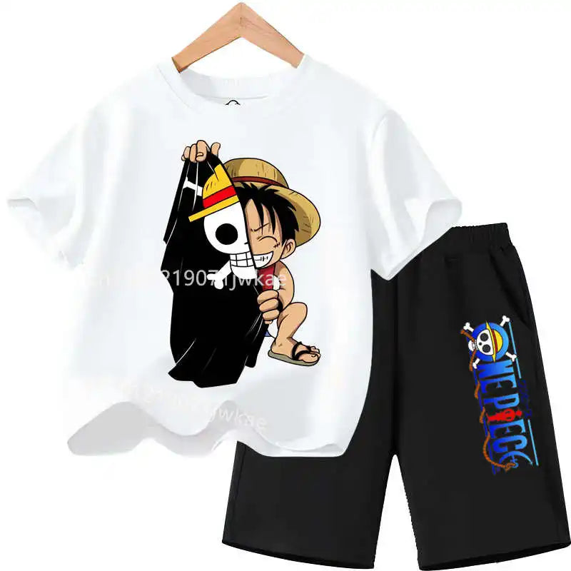 Conjunto de Ropa de Verano para Niños, Camiseta de Manga Corta con Estampado de Anime para Niños y Niñas, Pantalones Cortos, 2 Piezas, Traje de una Pieza para Niños, Chopper Luffy