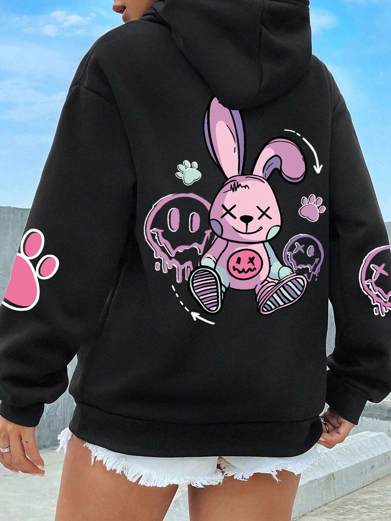 Sudaderas con capucha estampadas informales de Hip Hop Street, sudaderas holgadas a la moda, estampado informal cálido de otoño para mujer, capucha de lana Harajuku con capucha
