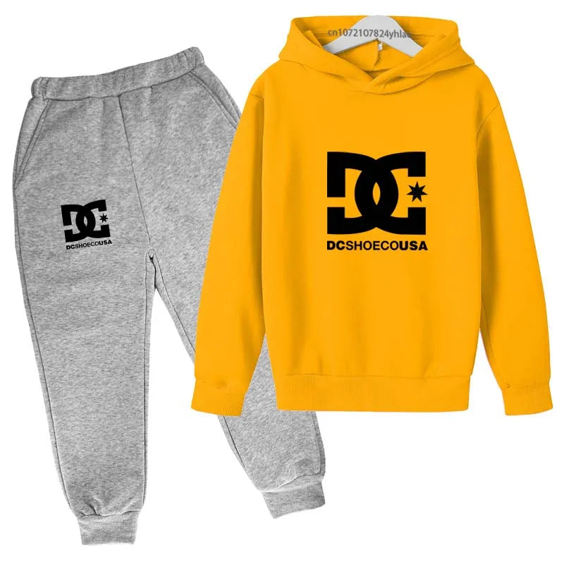 Niños primavera otoño Casual estampado Simple 2 uds Sudadera con capucha + Pantalones chándales trajes de tendencia conjuntos de ropa para niños y niñas de 2 a 13 años