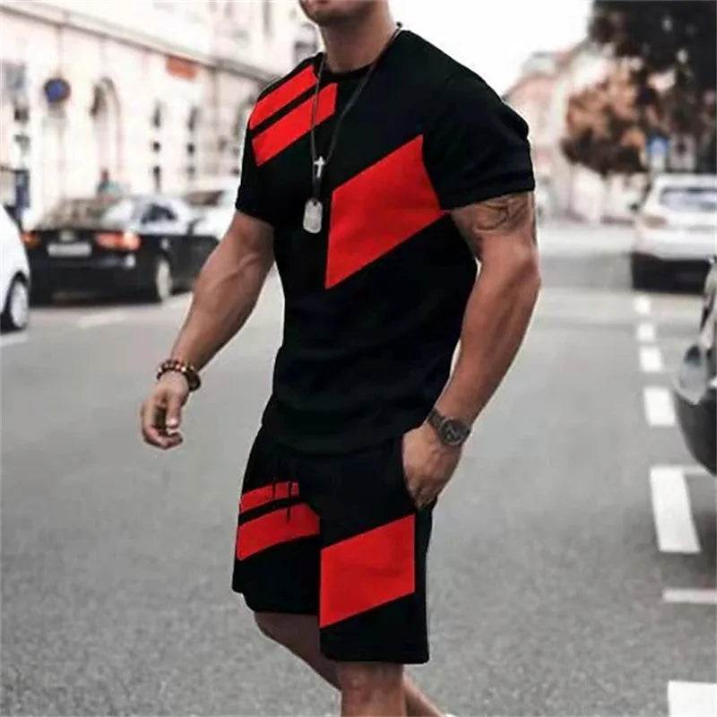 Conjunto Deportivo 3D Retro Hombre Talla Grande | Camiseta + Pantalón Corto Playa