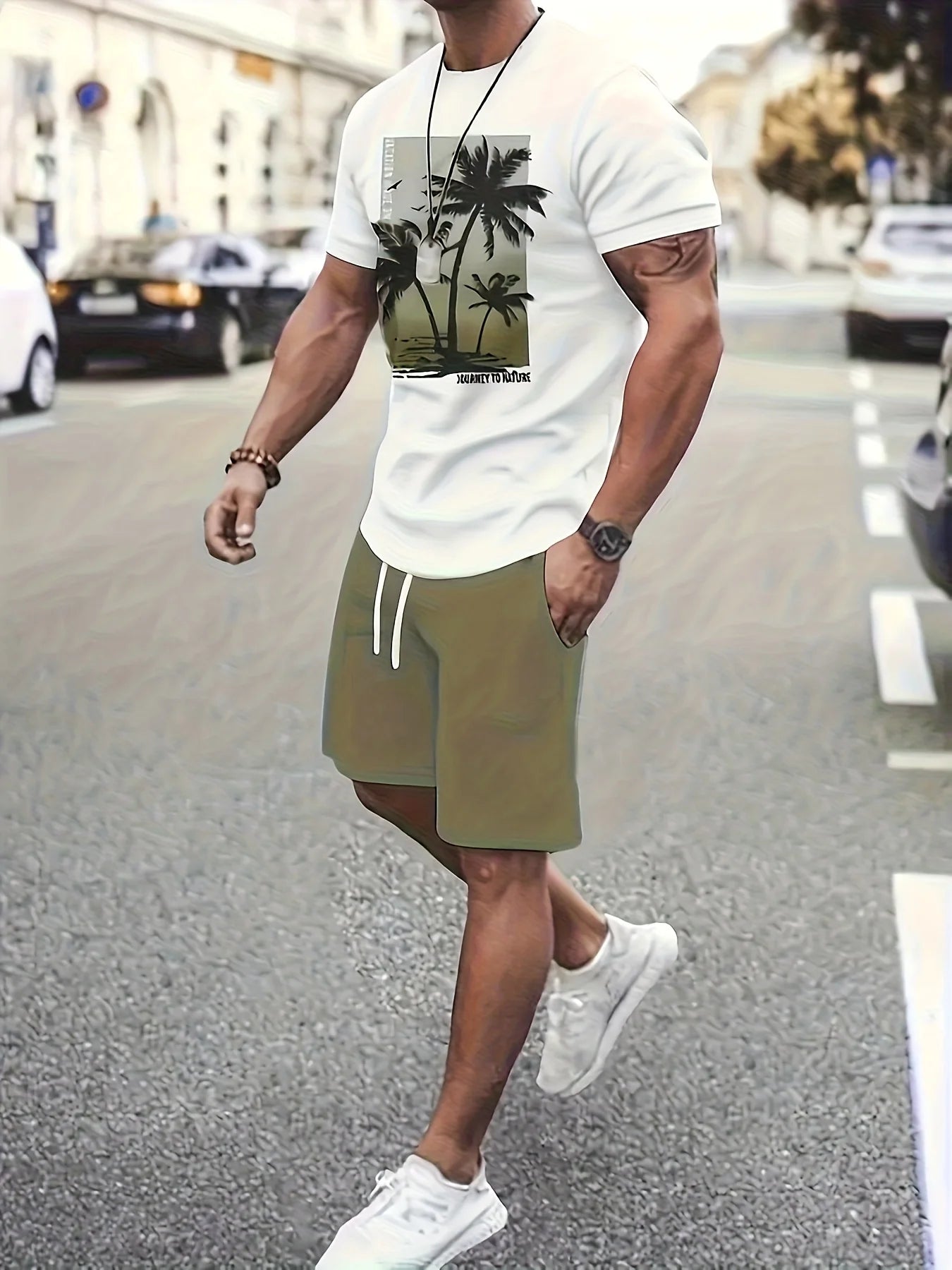 Conjunto Hawaiano Palmeras Hombre | Camiseta + Pantalón Corto Playa 2026
