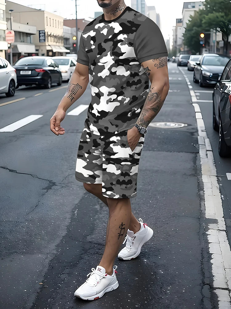 Camisetas de verano al aire libre de moda de calle para hombre Casual diario pantalones cortos deportivos para Hombre Camisetas y conjuntos de pantalones cortos con cordón para hombre
