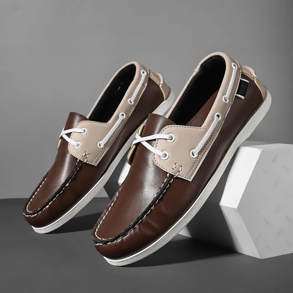 Zapatos mocasines con punta delantal de moda para hombre, cómodos antideslizantes para caminar al aire libre, viajar, primavera y verano