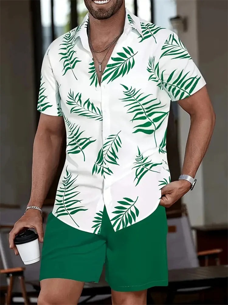 Conjunto Hawaiano Hombre – Camisa Estampada 3D y Pantalón Corto de Playa