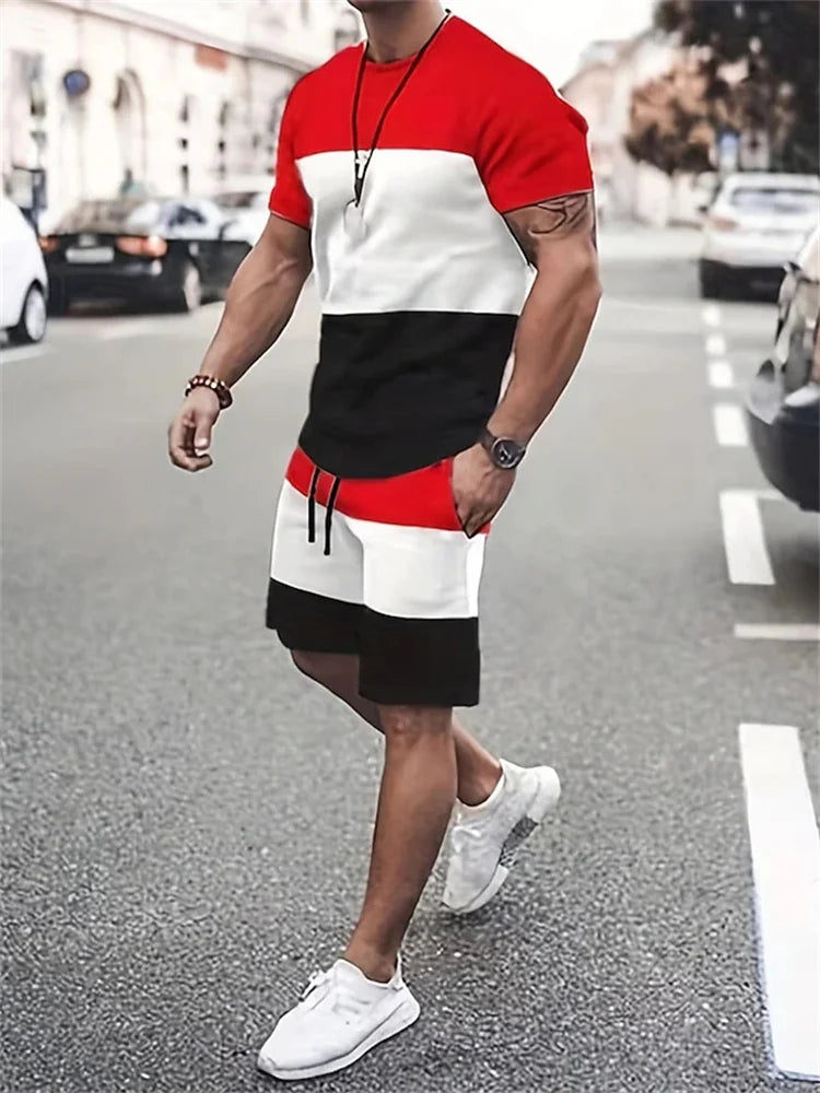 Conjunto Deportivo 3D Retro Hombre Talla Grande | Camiseta + Pantalón Corto Playa