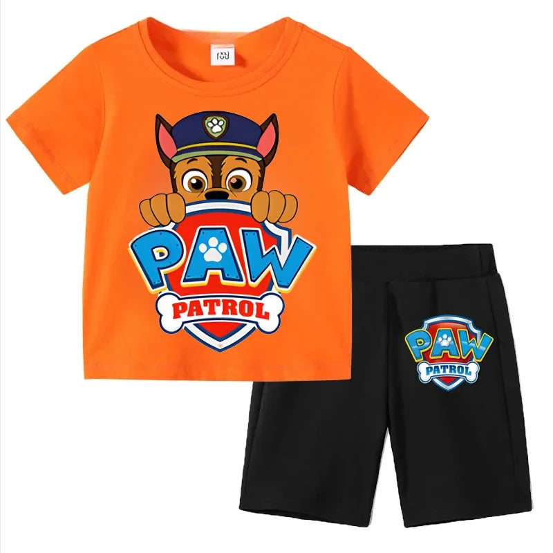 Conjunto de Patrulla Canina para niños, camiseta de manga corta, Top + pantalones cortos, trajes de 2 piezas, traje de dibujos animados para niños de 3 a 8 años, ropa para niños para verano