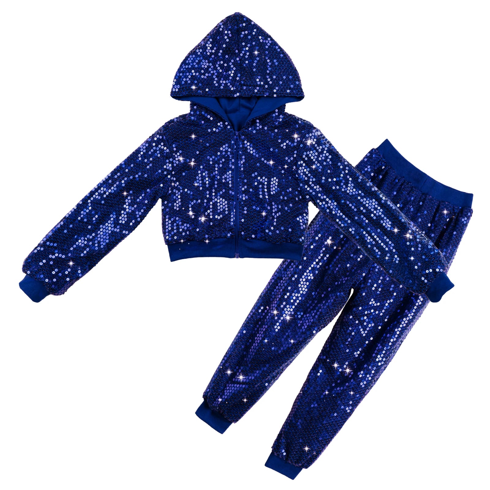 LOlanta-Conjunto de chaqueta y pantalones con capucha para niña, 2 piezas, lentejuelas, ropa de baile de Hip Hop, trajes de fiesta temáticos para niños de 5 a 12 años