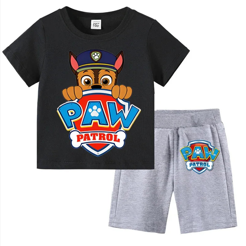 Conjunto de Patrulla Canina para niños, camiseta de manga corta, Top + pantalones cortos, trajes de 2 piezas, traje de dibujos animados para niños de 3 a 8 años, ropa para niños para verano