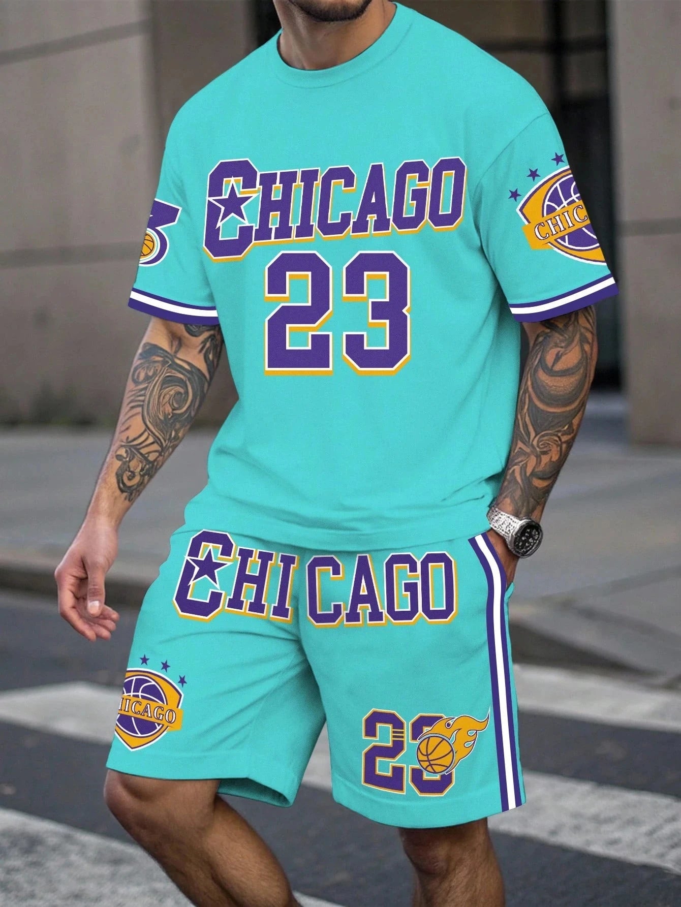 Conjunto de pantalones cortos deportivos de manga corta para hombre, ropa deportiva de baloncesto transpirable de talla grande, camiseta con estampado de letras, pantalones cortos, conjunto de 2 piezas