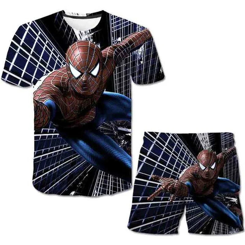 Conjunto de 2 piezas de camiseta y pantalones cortos transpirables para niños, diseño de Spider-Man, Marvel, Hulk, Iron Man, Spiderman