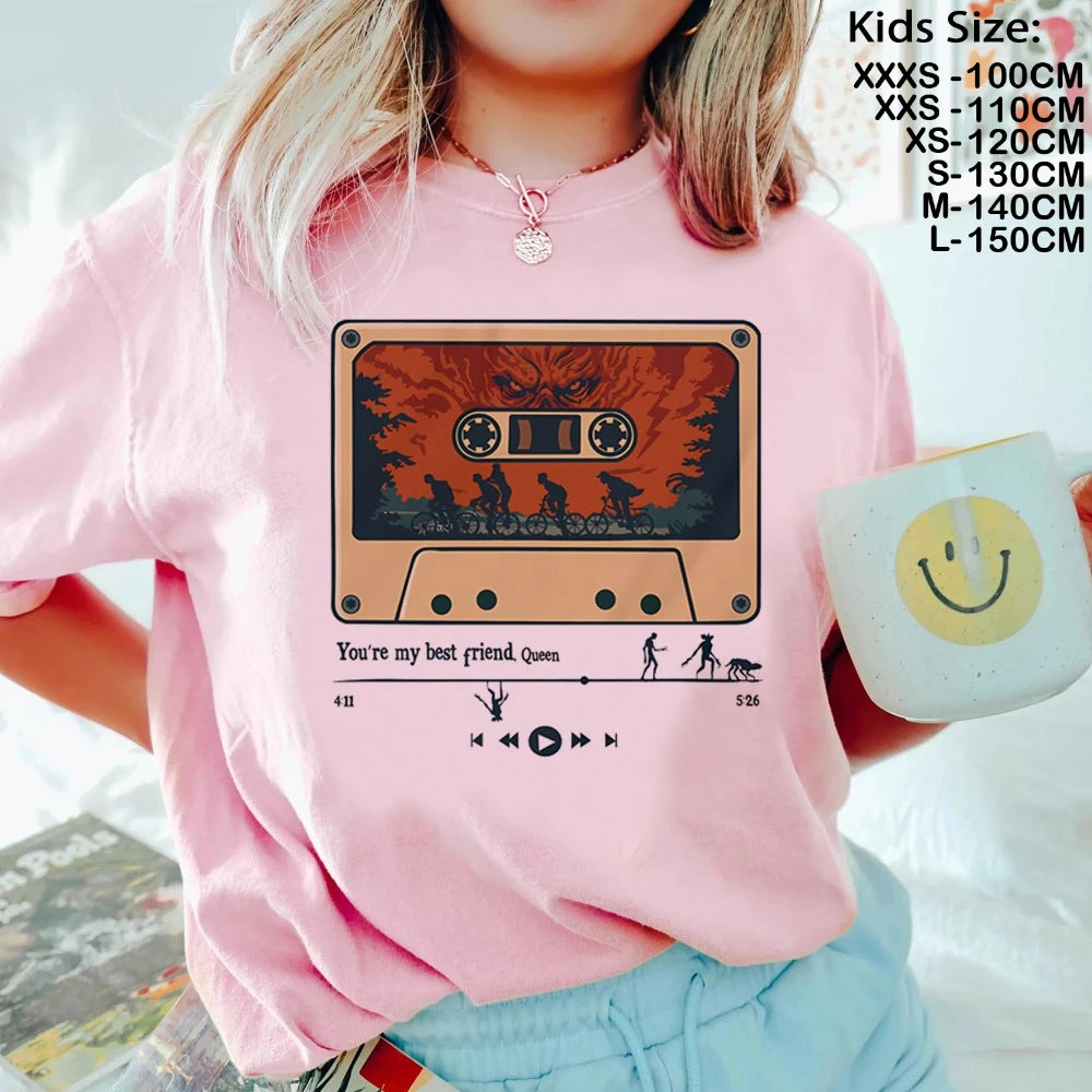 Camiseta Running Up That Hill para niños, camiseta de manga corta The Demogorgon para niños, camisetas informales holgadas con estampado con dibujo para niñas y niños