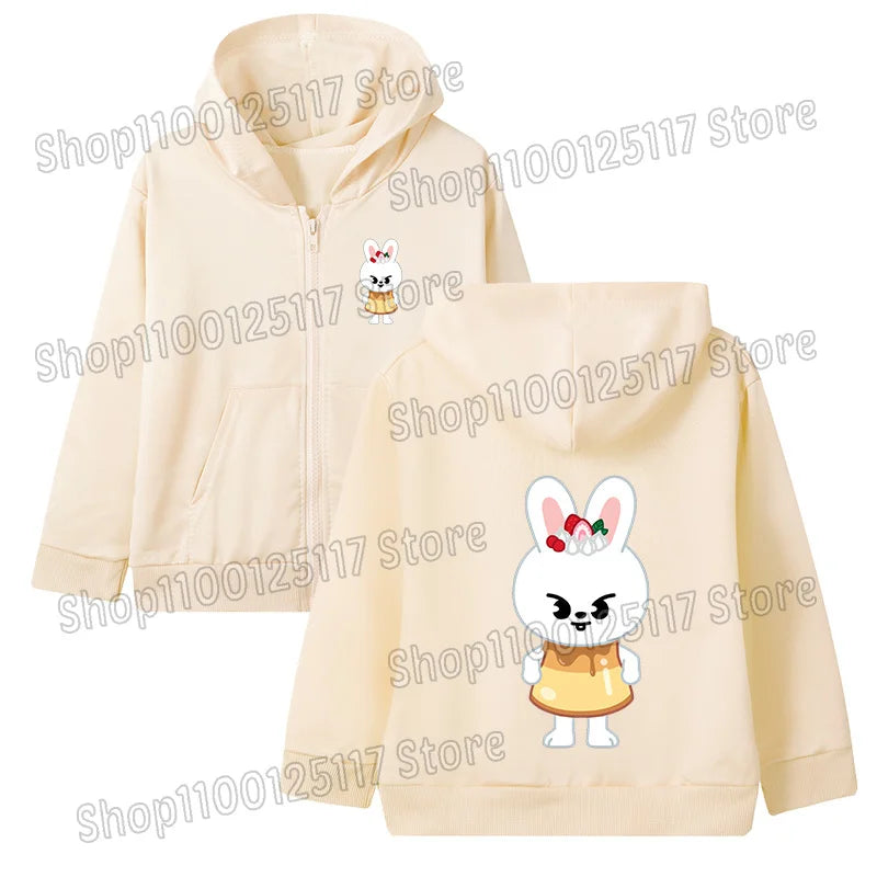 Skzoo-ropa fina de manga larga con cremallera para niñas, chaqueta con capucha de Anime, otoño y primavera, estampado de dibujos animados, ropa de calle con cremallera y bolsillo