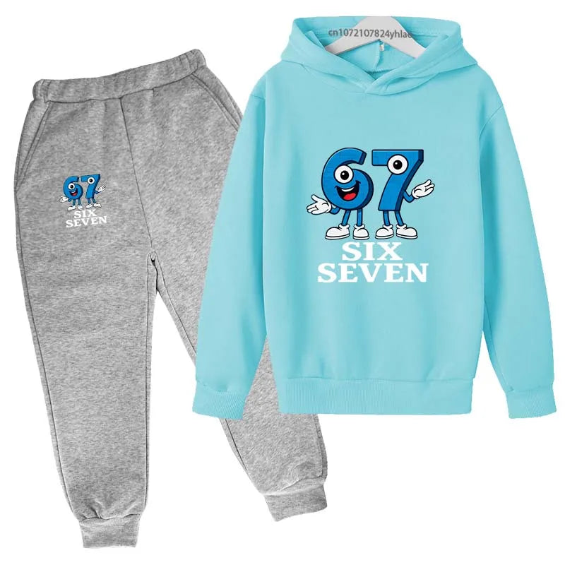 Six Seven divertido estampado de números niños primavera otoño Casual 2 uds Sudadera con capucha + Pantalones chándales 2-13 años niños niñas trajes diarios ropa