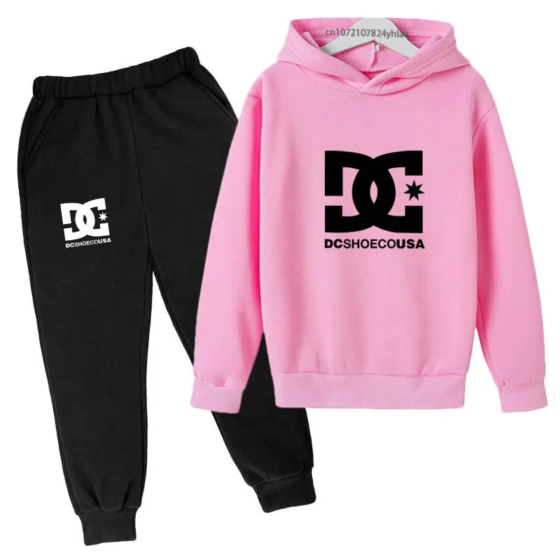 Niños primavera otoño Casual estampado Simple 2 uds Sudadera con capucha + Pantalones chándales trajes de tendencia conjuntos de ropa para niños y niñas de 2 a 13 años