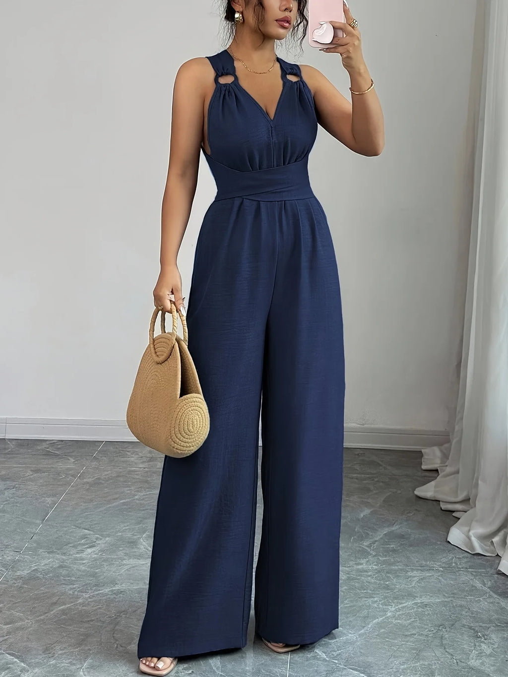 Monos para mujer 2026: Novedades en moda, sexy, con cuello en V, espalda descubierta, cinturón cruzado y pierna ancha. Ropa de mujer.