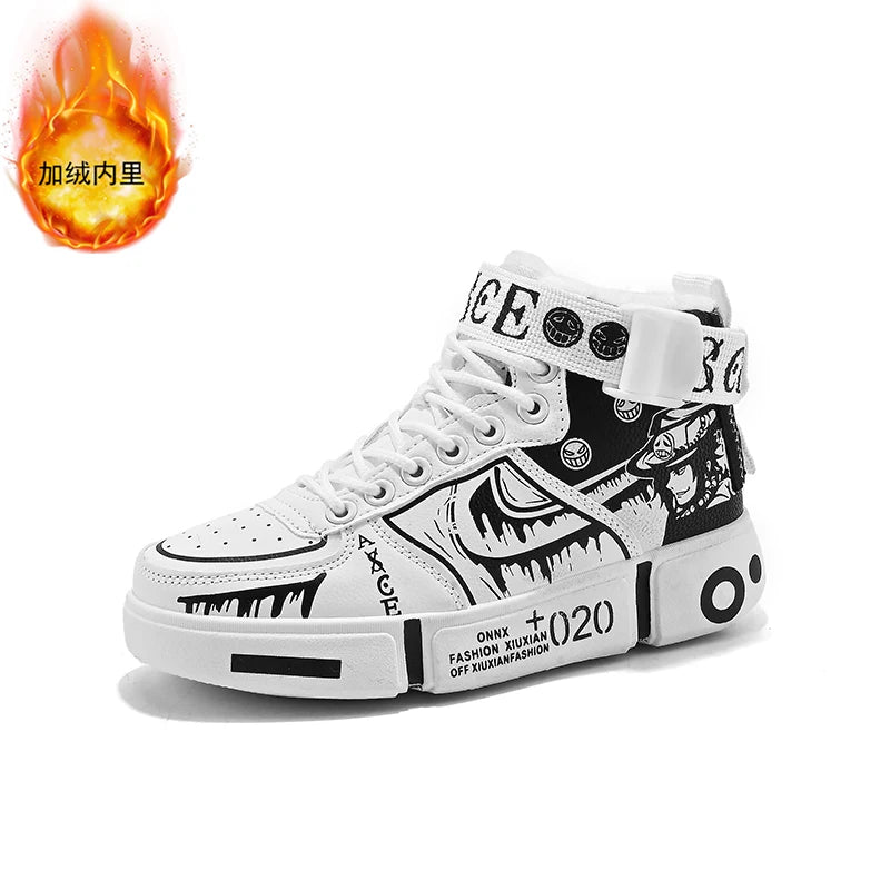 Zapatillas altas para niños 2025 Otoño/Invierno nuevo estilo zapatos deportivos para niños hebilla estudiante zapatos casuales de lana de suela blanda