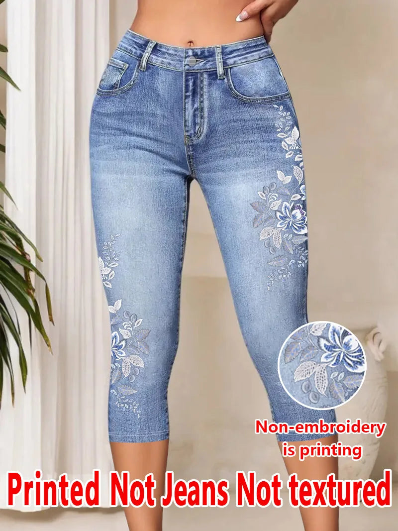 Leggings de Mujer 3/4 con Estampado Floral, Pantalones Ajustados