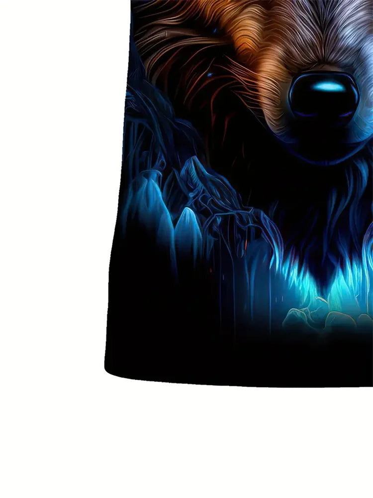 Camiseta con estampado de lobo en 3D para hombre, camisa informal de manga corta con cuello redondo, tela transpirable y cómoda, ropa de calle para exteriores para hombre